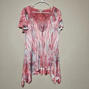 Live and Let Live Tunic Top Women's Size Large Short Sleeve Asymmetrical Hem